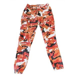 American Bazi Cargo Pants Womens Orange Camo Jogger Utility Streetwear LA Size S